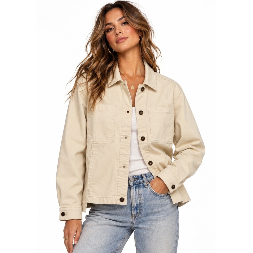 Studio Park Womens XL Cream Beige Utility Button Front Jacket 326-M